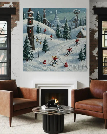 Moonlit Ski Village - Hand Painting
