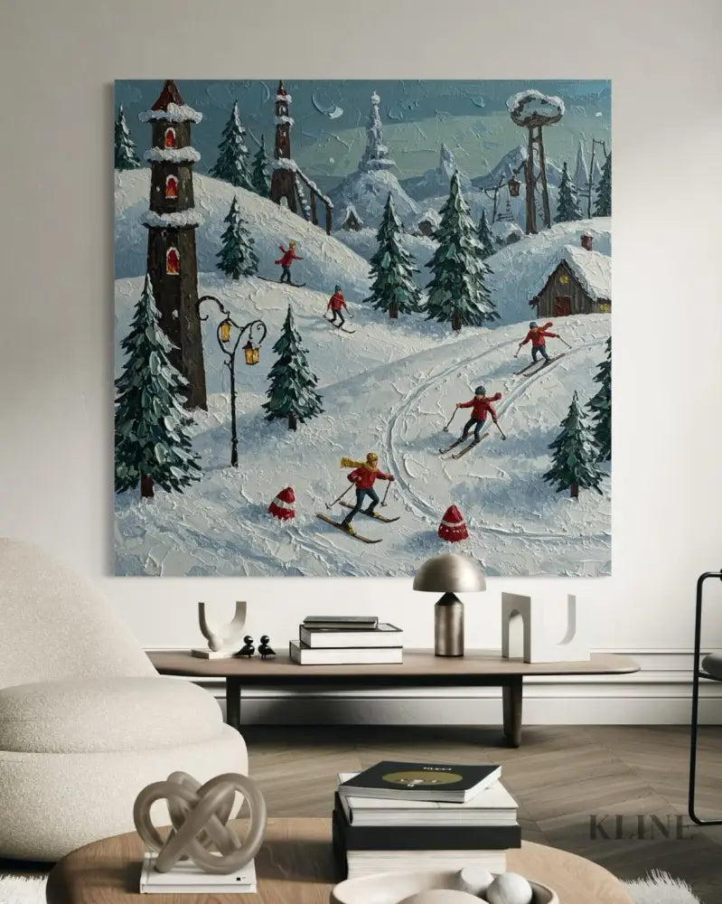 Moonlit Ski Village - Hand Painting