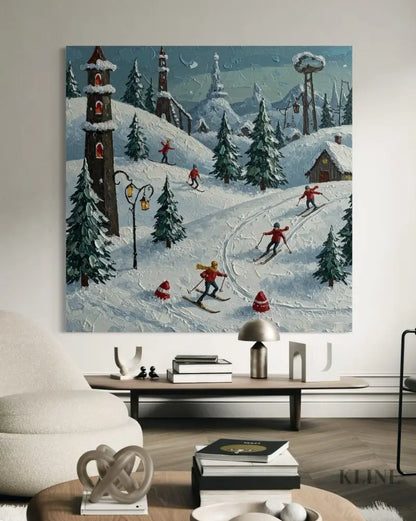 Moonlit Ski Village - Hand Painting