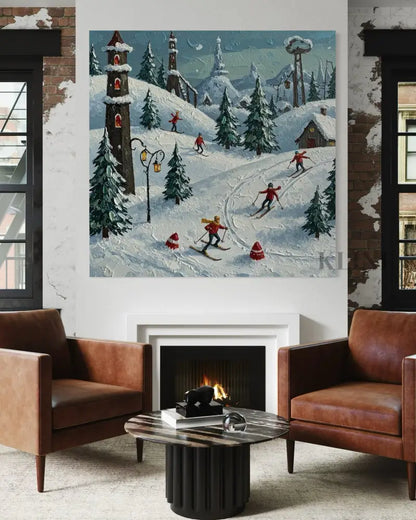 Moonlit Ski Village - Hand Painting
