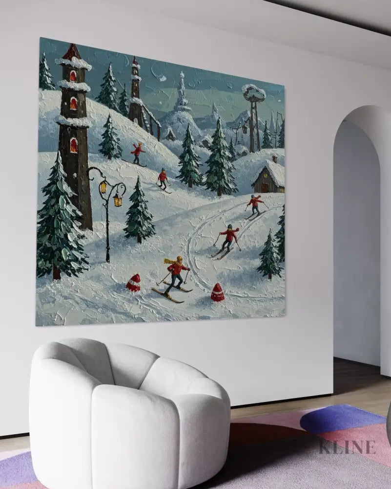 Moonlit Ski Village - Hand Painting 