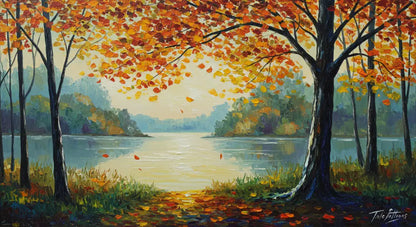 Morning Hues by the Lake - Hand Painting