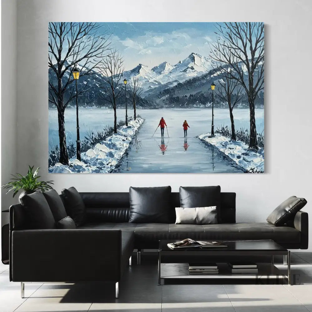 Mountain Reflections in Ice - Hand Painting Arte de pared de montañas