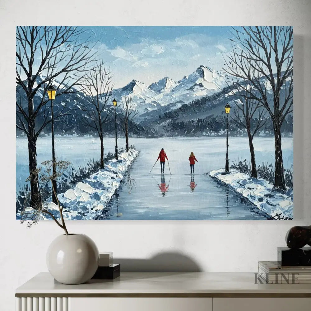Mountain Reflections in Ice - Hand Painting Arte de pared de montañas