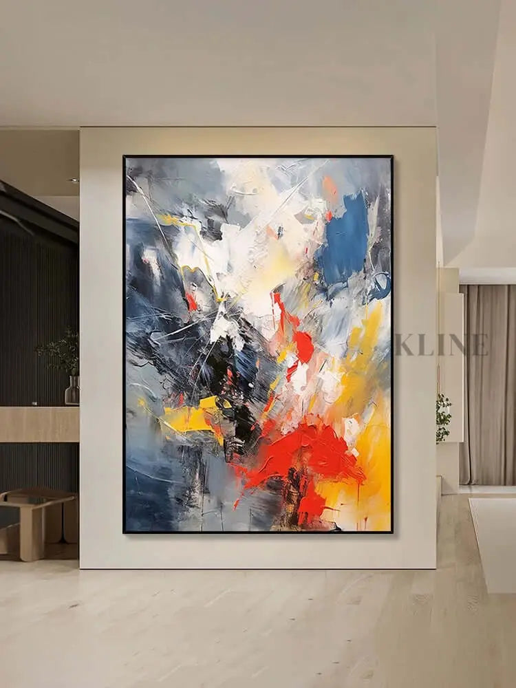 Multicolor Blue Orange Textured Wall Art - Hand Painting