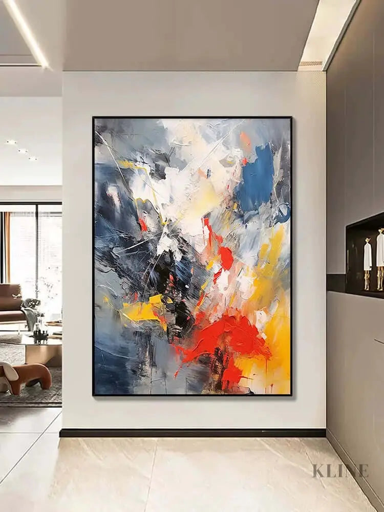 Multicolor Blue Orange Textured Wall Art - Hand Painting