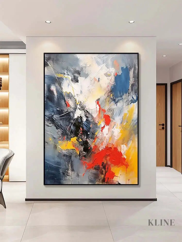 Multicolor Blue Orange Textured Wall Art - Hand Painting