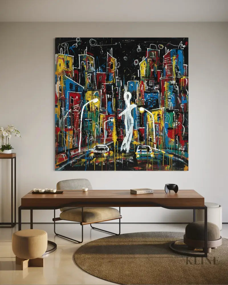 Neon Streets After Rain - Hand Painting Colorful Wall Art
