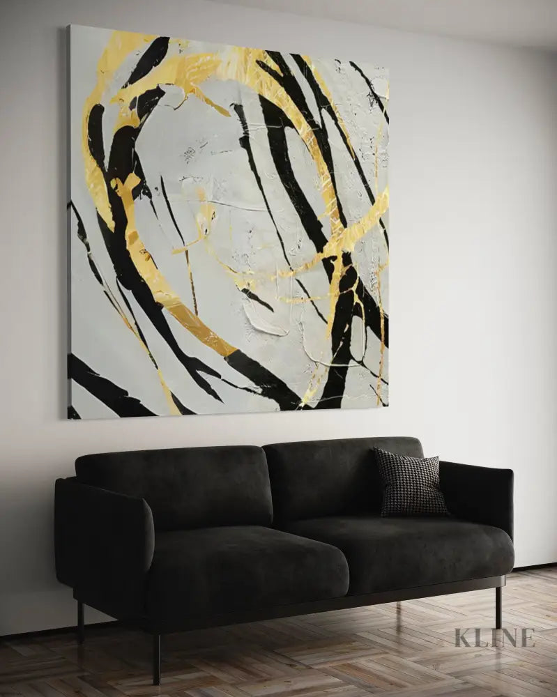 Noir and Gold Harmony wall art by Kline Collective, hand-painted, ready to hang, adds elegance to modern decor.