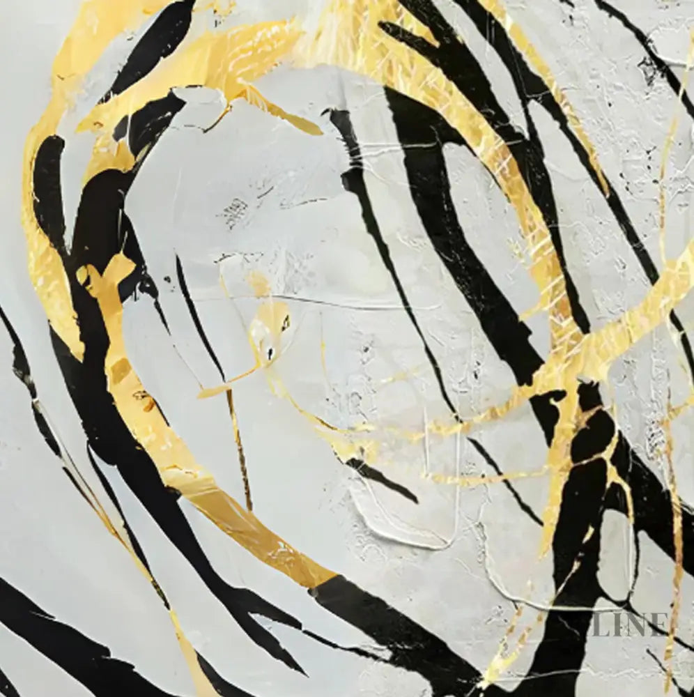 Hand-painted wall art featuring black and gold swirls on canvas, designed to elevate and transform your space. 