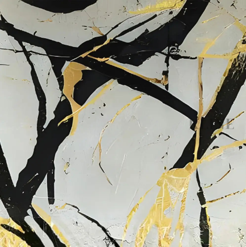 Elegant hand-painted wall art featuring black and gold abstract design, perfect for transforming your home decor. 