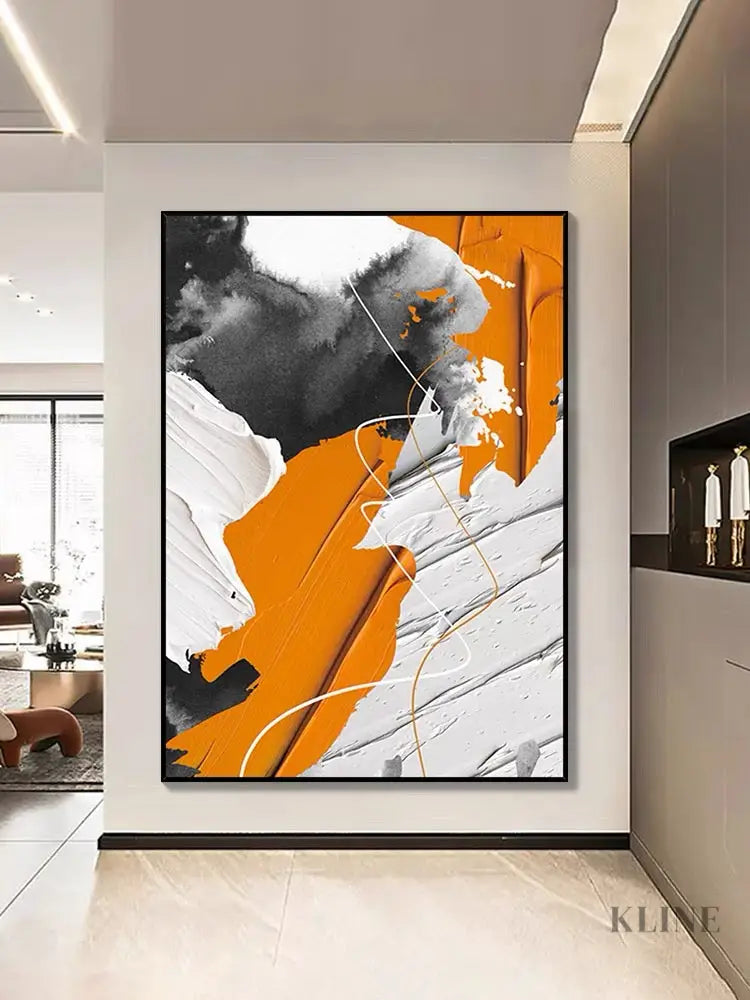 Orange and Black Textured Painting - Hand Painting 