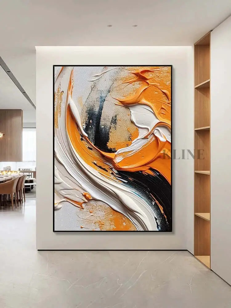 Orange Black and White Heavy Textured Wall Art - Hand Painting