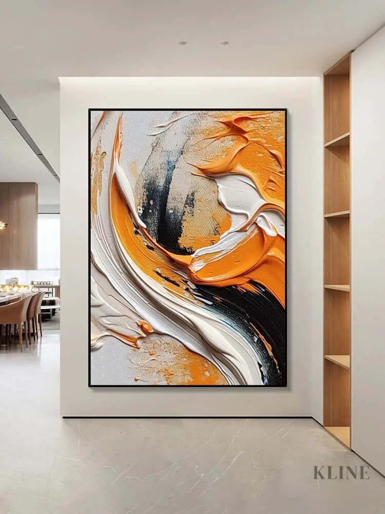 Orange Black and White Heavy Textured Wall Art - Hand Painting