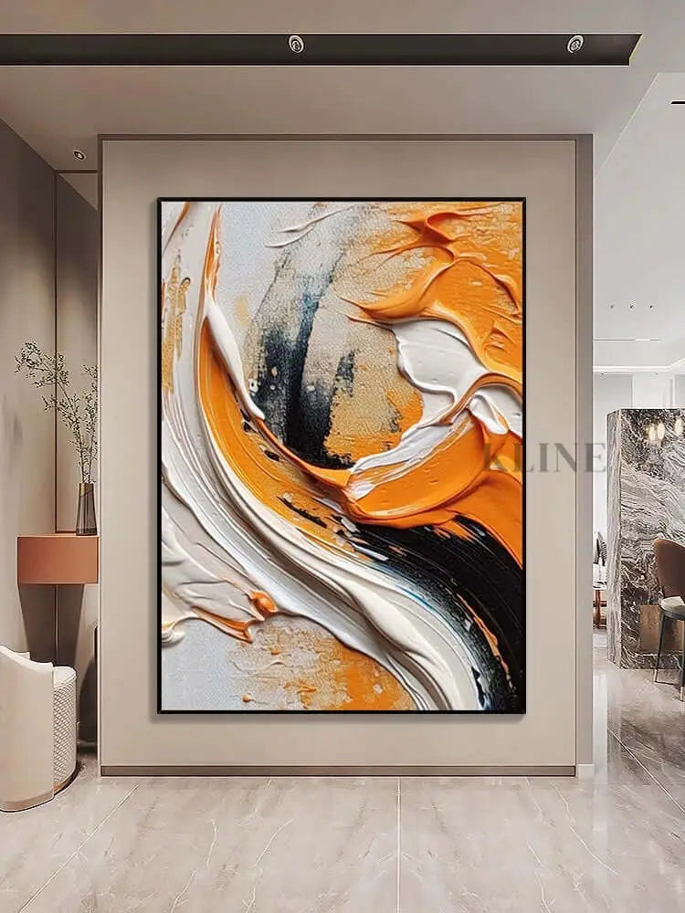 Orange Black and White Heavy Textured Wall Art - Hand Painting بيع الجمعة السوداء