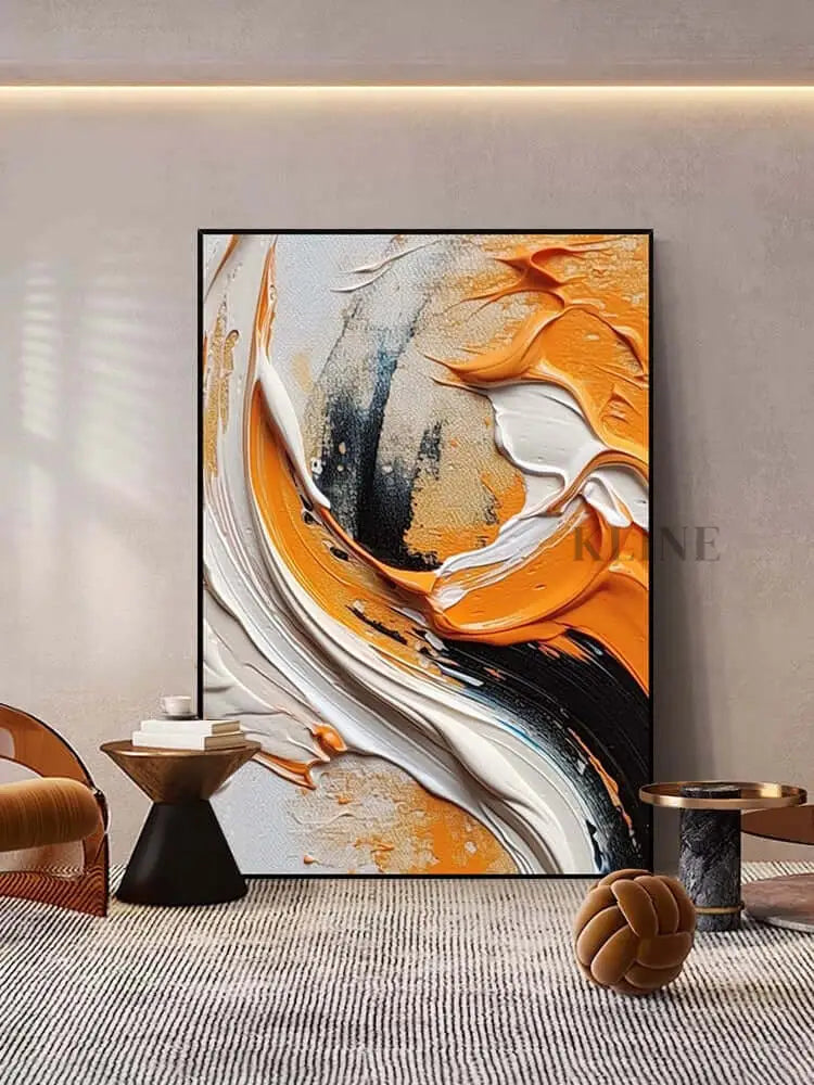 Orange Black and White Heavy Textured Wall Art - Hand Painting بيع الجمعة السوداء