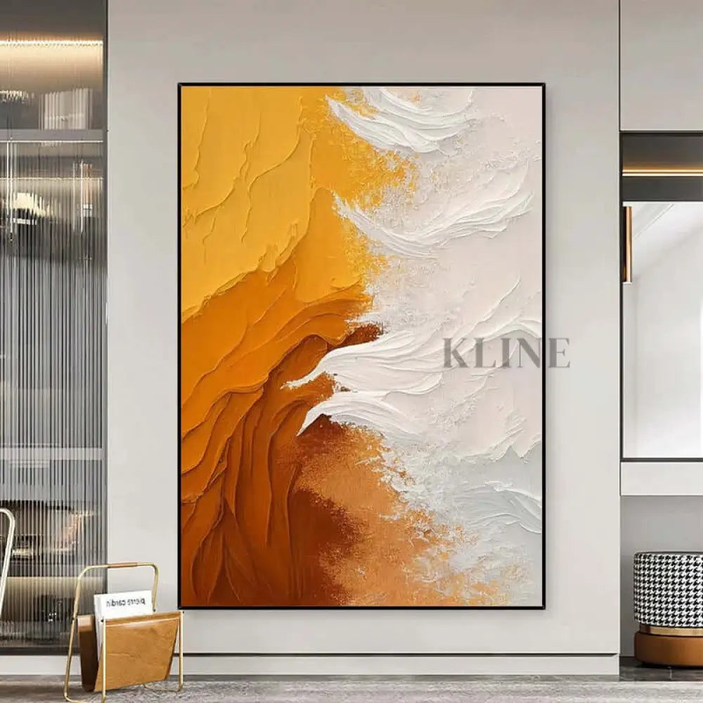 Orange Sun and Sea Textured Painting - Hand Painting Große Wandkunst