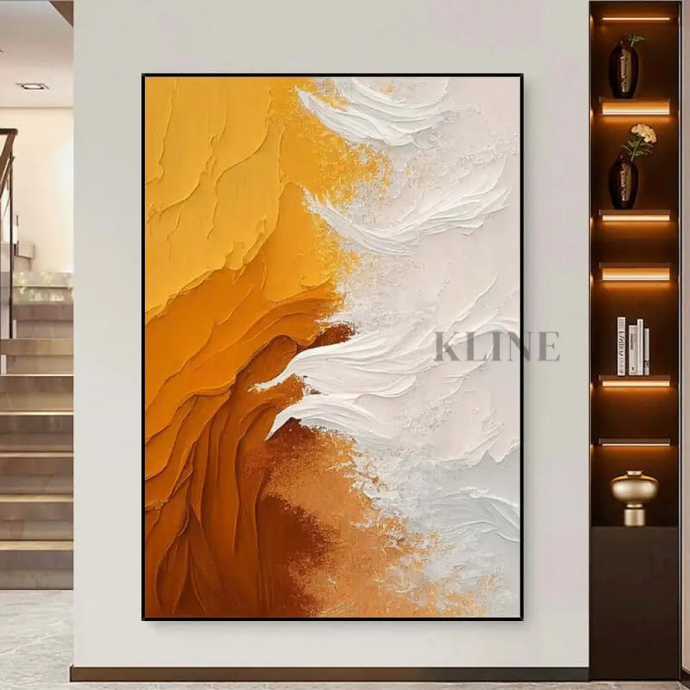 Orange Sun and Sea Textured Painting - Hand Painting Große Wandkunst