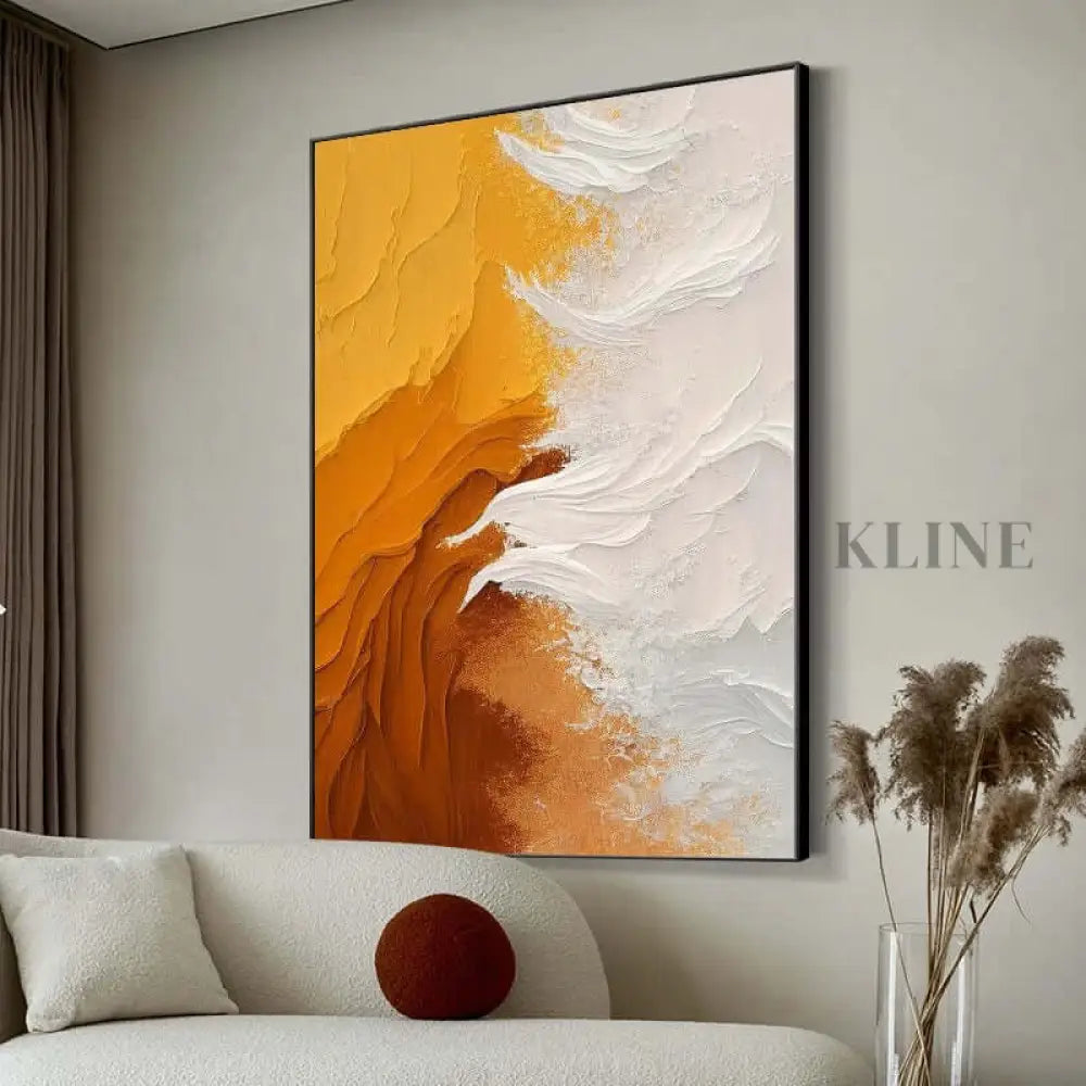 Orange Sun and Sea Textured Painting - Hand Painting