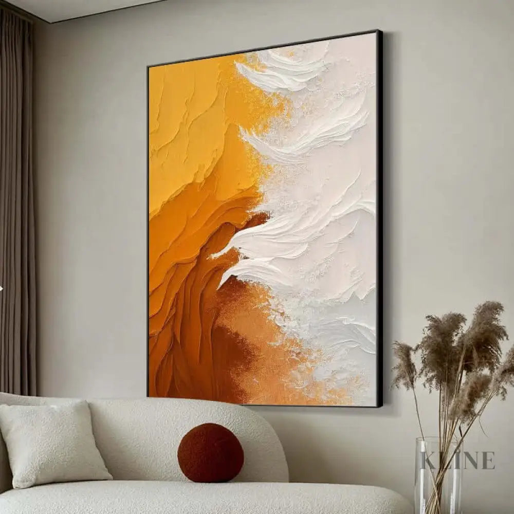 Orange Sun and Sea Textured Painting - Hand Painting 