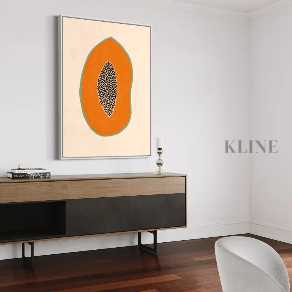 Papaya 2 - Hand Painting Orangefarbene Wandkunst