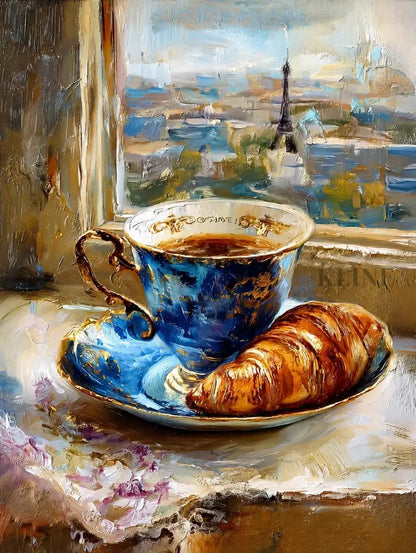 Paris Coffee at the Window - Hand Painting