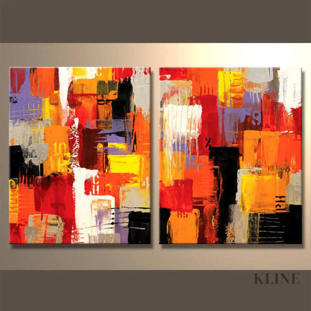 Passionate Vibrance 2 Panel Paintings - Hand Painting キャンバスウォールアートセット