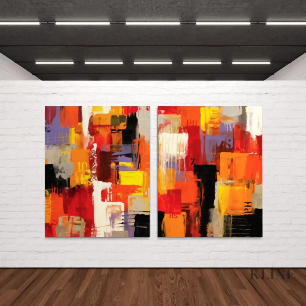 Passionate Vibrance 2 Panel Paintings - Hand Painting キャンバスウォールアートセット