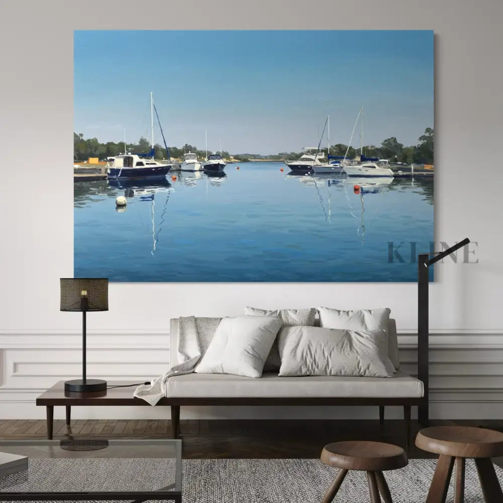Peaceful Mooring - Hand Painting Art mural horizontal