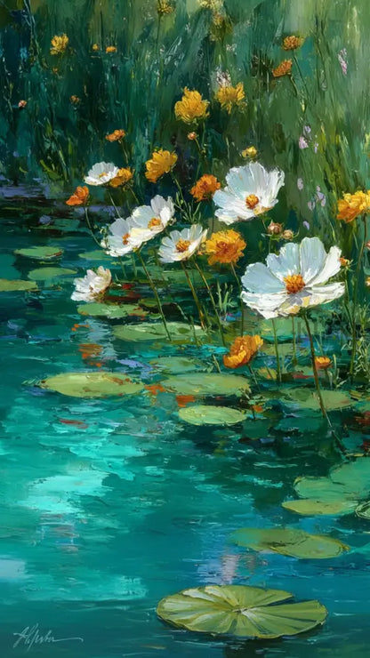 Petals on the Pond - Hand Painting