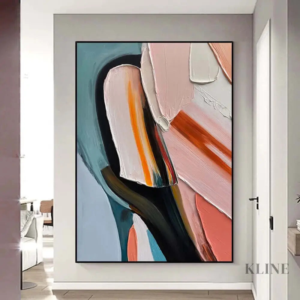 Pink and Blue Multicolor Painting - Hand Painting 