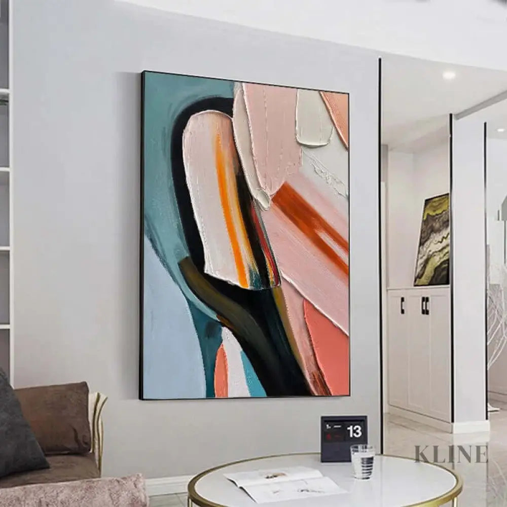 Pink and Blue Multicolor Painting - Hand Painting