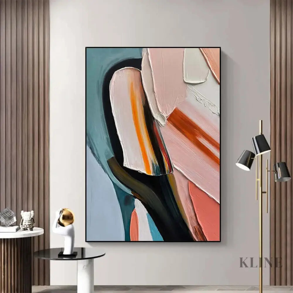 Pink and Blue Multicolor Painting - Hand Painting