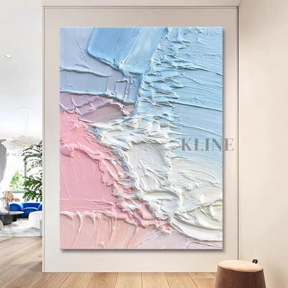 Pink and Blue Textured Painting - Hand Painting
