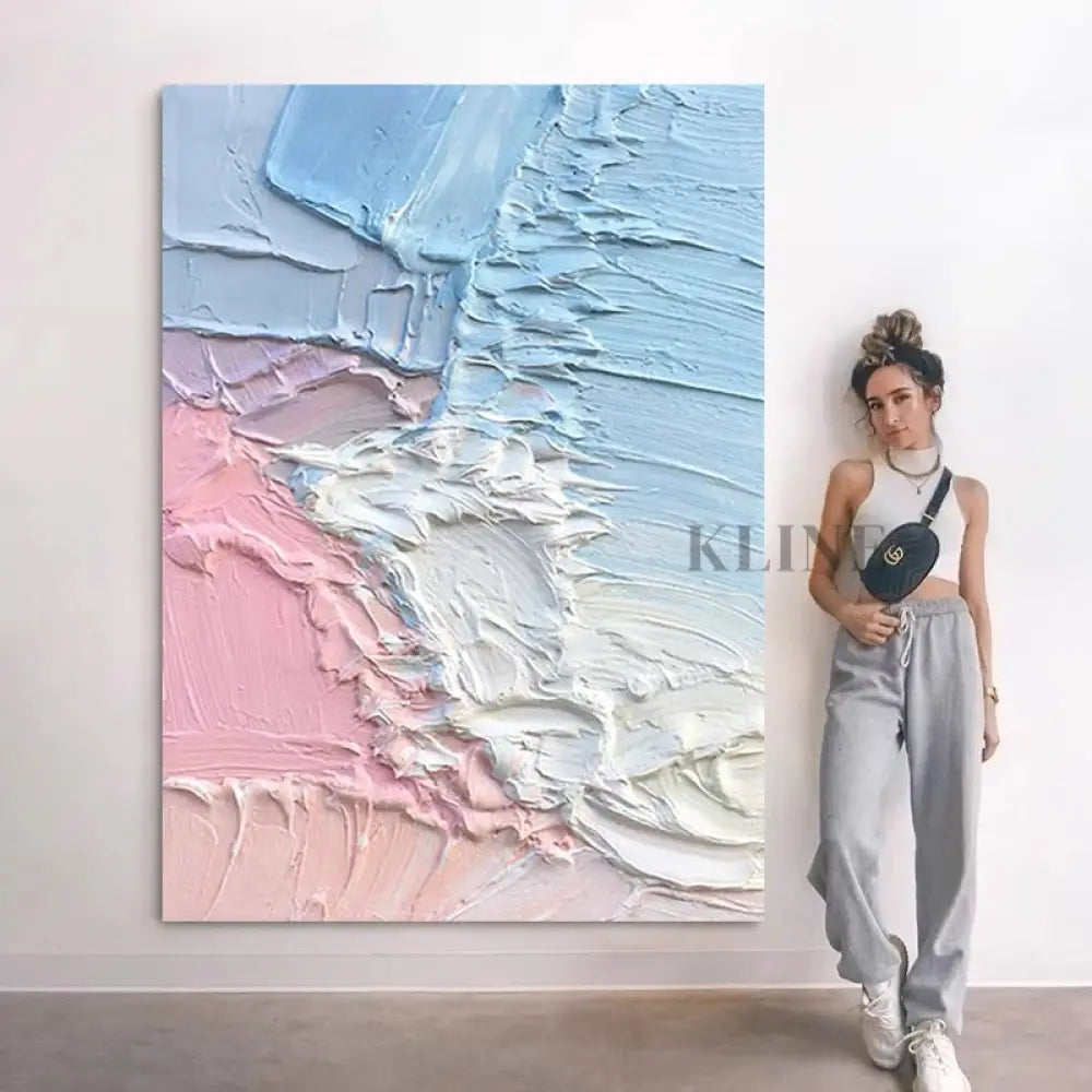 Pink and Blue Textured Painting - Hand Painting Originalgemälde zum Verkauf