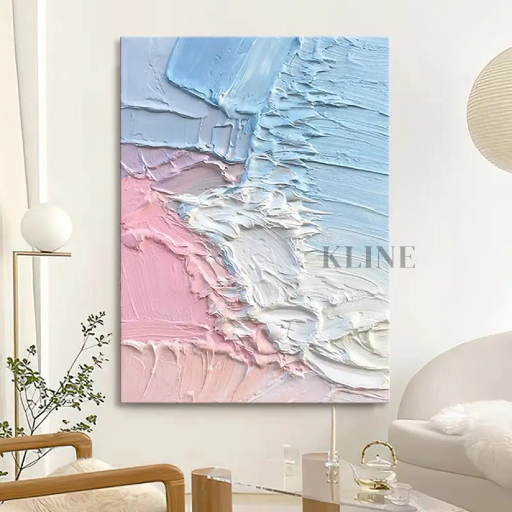 Pink and Blue Textured Painting - Hand Painting Originalgemälde zum Verkauf