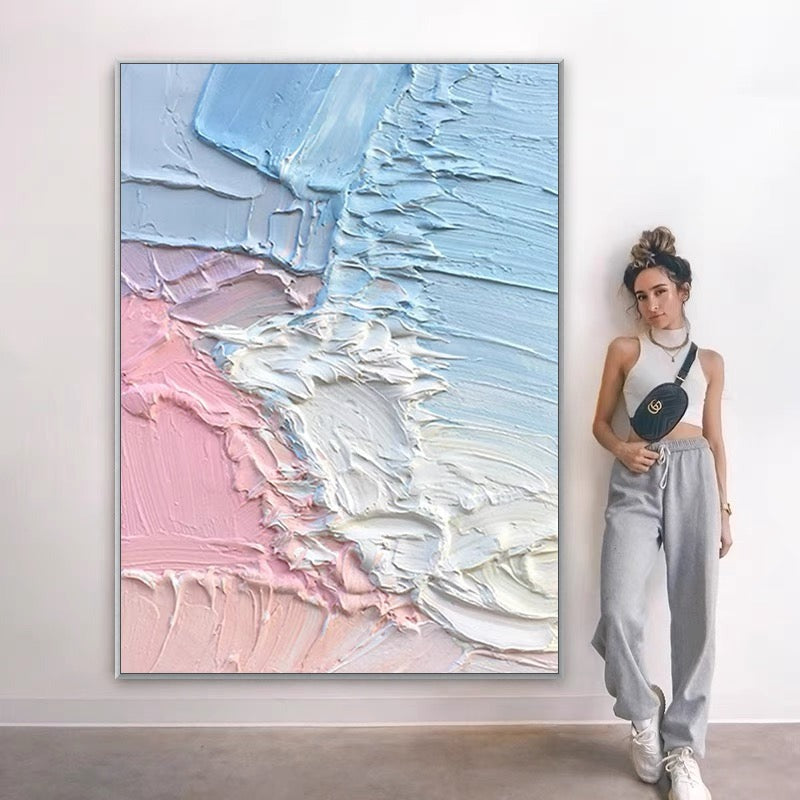 Pink and Blue Textured Painting - Hand Painting