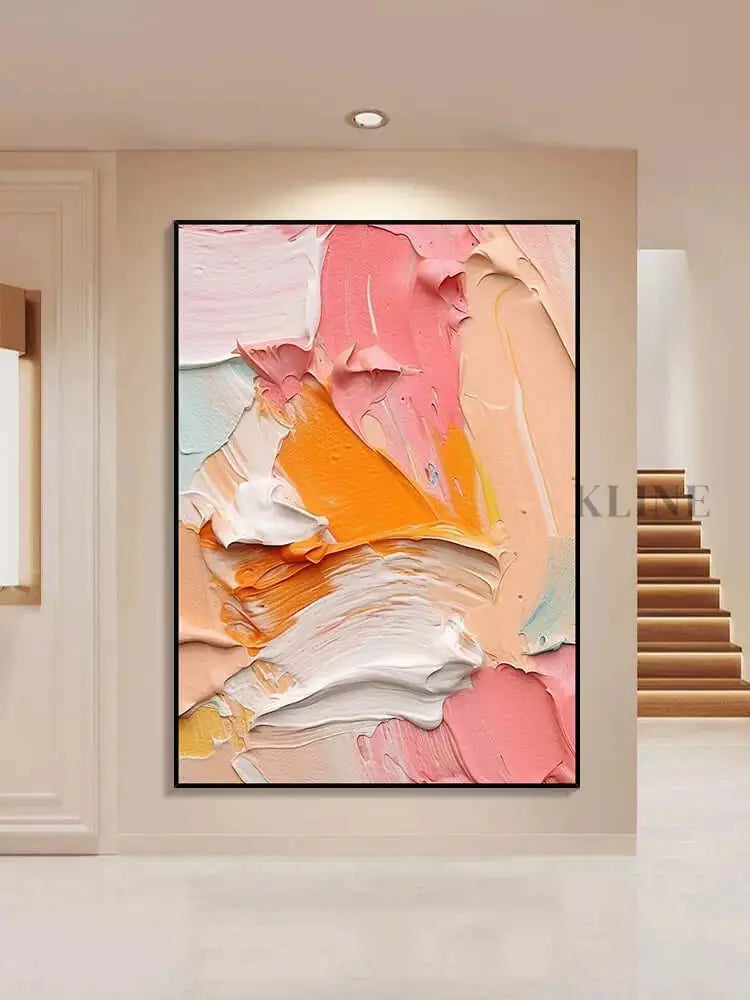 Pink Orange White Textured Wall Art - Hand Painting