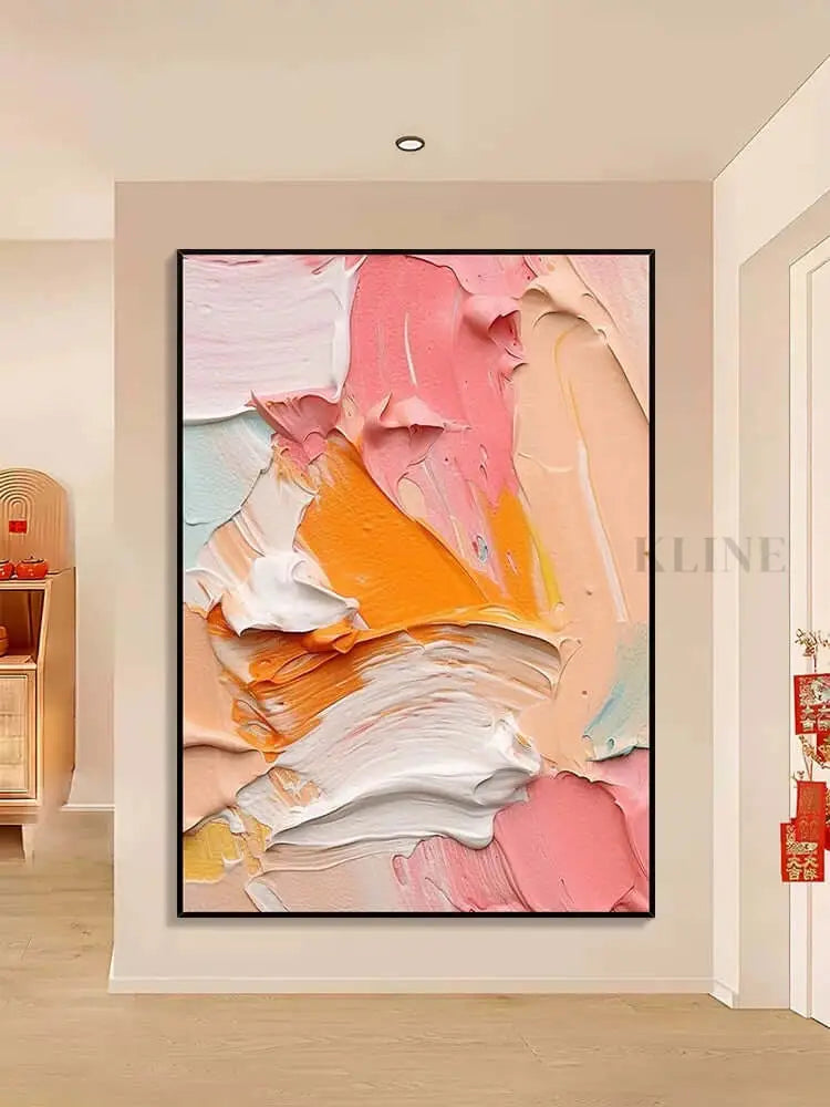 Pink Orange White Textured Wall Art - Hand Painting Arte della parete della sala da pranzo