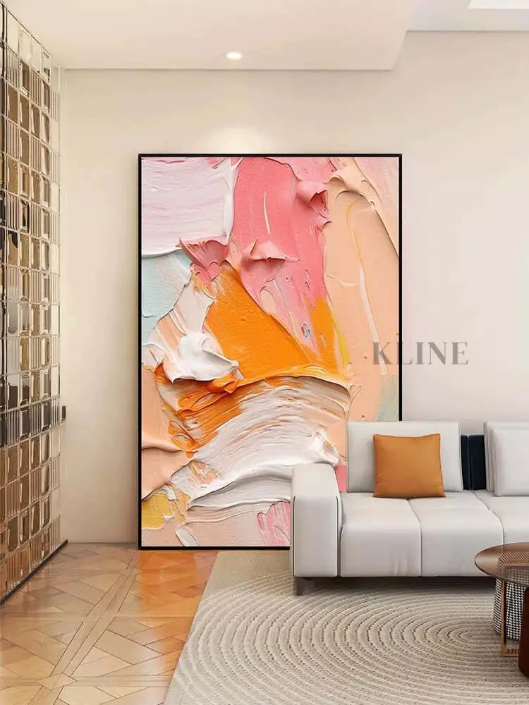 Pink Orange White Textured Wall Art - Hand Painting Large Wall Art