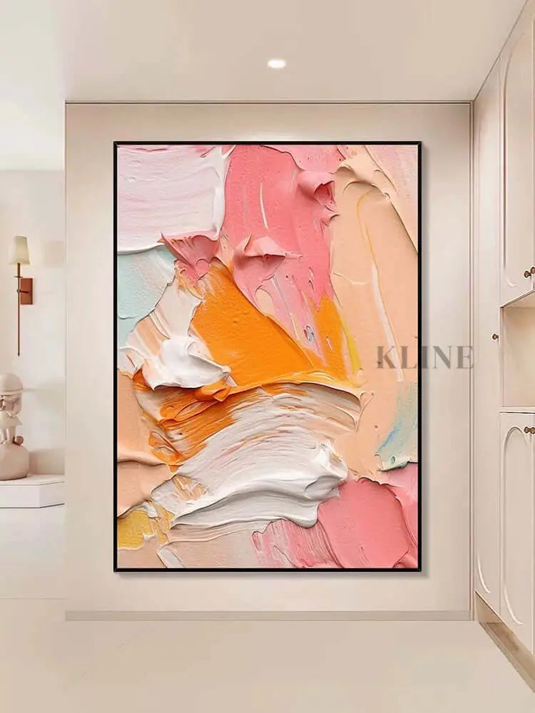 Pink Orange White Textured Wall Art - Hand Painting