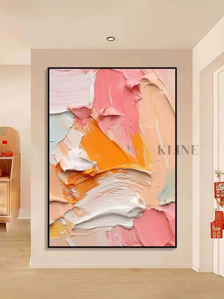 Pink Orange White Textured Wall Art - Hand Painting