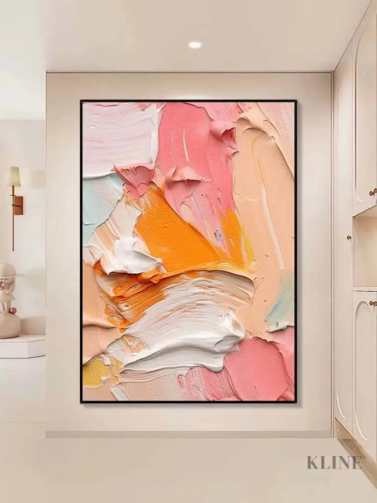 Pink Orange White Textured Wall Art - Hand Painting