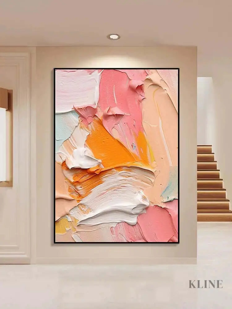 Pink Orange White Textured Wall Art - Hand Painting Canvas Wall Art