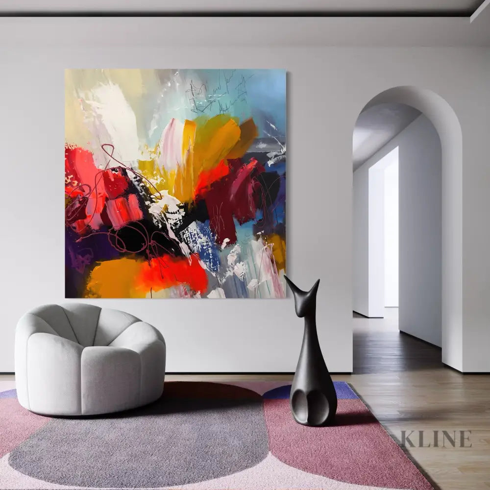 Prismatic Madness wall art by Kline Collective® enhances modern interiors with vibrant colors and abstract design. 