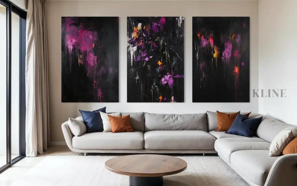 Purple Abstract Triptych - Hand Painting