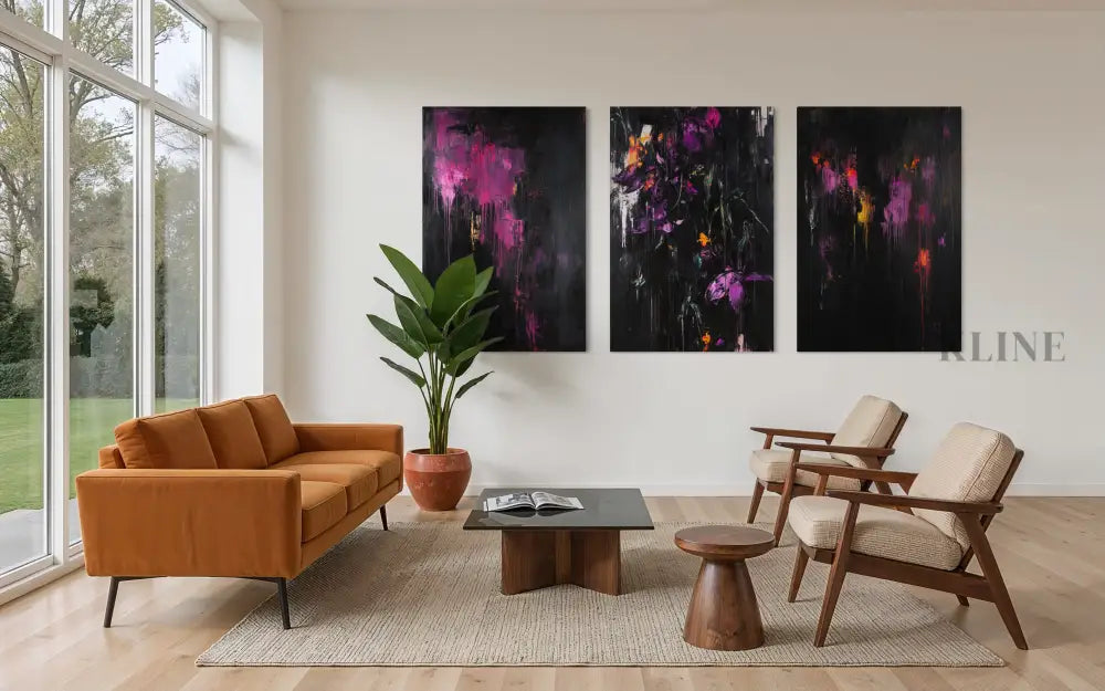 Purple Abstract Triptych - Hand Painting