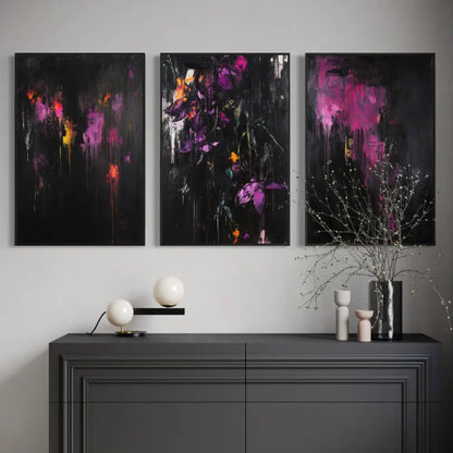 Purple Abstract Triptych - Hand Painting