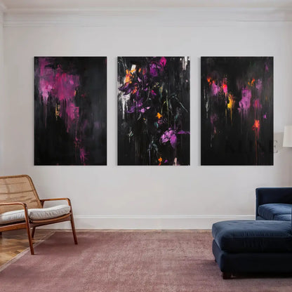Purple Abstract Triptych - Hand Painting