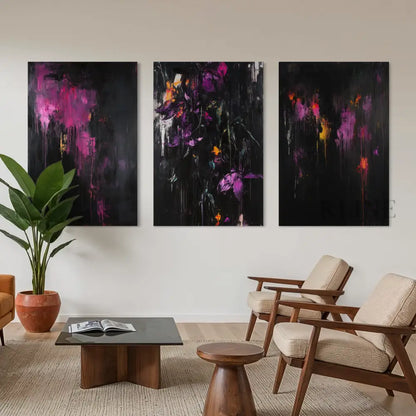 Purple Abstract Triptych - Hand Painting